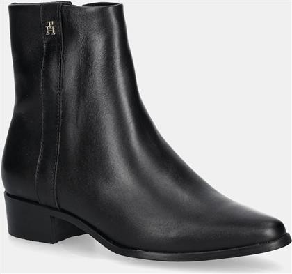 ΔΕΡΜΑΤΙΝΕΣ ΜΠΟΤΕΣ TH LEATHER POINTY ZIP BOOTIE ΓΥΝΑΙΚΕΙΑ, ΧΡΩΜΑ: ΜΑΥΡΟ, FW0FW08980 TOMMY HILFIGER