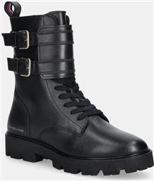 ΔΕΡΜΑΤΙΝΕΣ ΜΠΟΤΕΣ TH LTHR BIKER LACEUP ΓΥΝΑΙΚΕΙΕΣ, ΧΡΩΜΑ: ΜΑΥΡΟ, FW0FW08986 TOMMY HILFIGER
