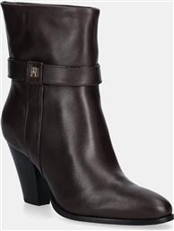 ΔΕΡΜΑΤΙΝΕΣ ΜΠΟΤΕΣ TH T-STRAP LEATHER POINTY BOOTIE ΓΥΝΑΙΚΕΙΑ, ΧΡΩΜΑ: ΚΑΦΕ, FW0FW08984 TOMMY HILFIGER