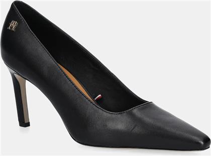 ΔΕΡΜΑΤΙΝΕΣ ΓΟΒΕΣ TH LOGO LEATHER PUMP SLANTED HL ΧΡΩΜΑ: ΜΑΥΡΟ, FW0FW08993 TOMMY HILFIGER