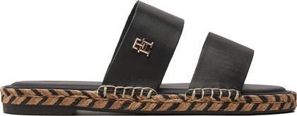 ΕΣΠΑΝΤΡΙΓΙΕΣ TH LEATHER FLAT ESP SANDAL FW0FW07931 ΜΑΥΡΟ TOMMY HILFIGER