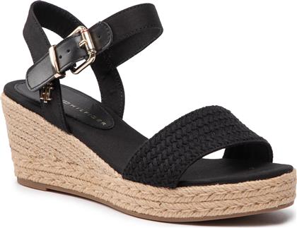 ΕΣΠΑΝΤΡΙΓΙΕΣ TH TEXTURED LOW WEDGE SANDAL FW0FW06555 ΜΑΥΡΟ TOMMY HILFIGER