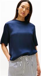 ΓΥΝΑΙΚΕΙ T-SHIRT ΜΟΝΟΧΡΩΜΟ ΣΑΤΕΝ RELAXED FIT - WW0WW45900 ΜΠΛΕ ΣΚΟΥΡΟ TOMMY HILFIGER