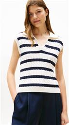 ΓΥΝΑΙΚΕΙΑ ΑΜΑΝΙΚΗ ΠΛΕΚΤΗ ΜΠΛΟΥΖΑ ΠΟΛΟ ΜΕ ΡΙΓΕ ΣΧΕΔΙΟ REGULAR FIT - WW0WW45655 ΜΠΛΕ ΣΚΟΥΡΟ TOMMY HILFIGER