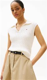 ΓΥΝΑΙΚΕΙΑ ΑΜΑΝΙΚΗ ΠΛΕΚΤΗ ΜΠΛΟΥΖΑ ΠΟΛΟ ΜΟΝΟΧΡΩΜΗ REGULAR FIT - WW0WW46514 ΜΠΕΖ TOMMY HILFIGER