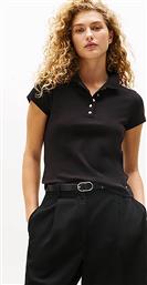 ΓΥΝΑΙΚΕΙΑ ΜΠΛΟΥΖΑ ΠΟΛΟ ΜΟΝΟΧΡΩΜΗ SLIM FIT - WW0WW45768 ΜΑΥΡΟ TOMMY HILFIGER