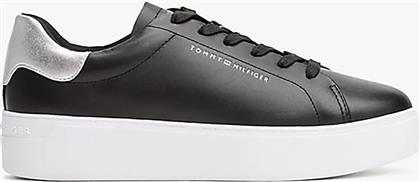 ΓΥΝΑΙΚΕΙΑ ΔΕΡΜΑΤΙΝΑ SNEAKERS ΜΕ ΑΣΗΜΙ ΛΕΠΤΟΜΕΡΕΙΕΣ - FW0FW08756 ΜΑΥΡΟ - ΑΣΗΜΙ TOMMY HILFIGER