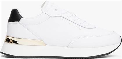 ΓΥΝΑΙΚΕΙΑ ΔΕΡΜΑΤΙΝΑ SNEAKERS ΜΕ ΧΡΥΣΕΣ ΛΕΠΤΟΜΕΡΕΙΕΣ - FW0FW08695 ΑΣΠΡΟΜΑΥΡΟ TOMMY HILFIGER