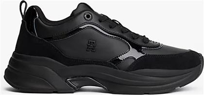ΓΥΝΑΙΚΕΙΑ ΔΕΡΜΑΤΙΝΑ SNEAKERS ΜΕ ΛΟΓΟΤΥΠΟ - FW0FW08840 ΜΑΥΡΟ TOMMY HILFIGER