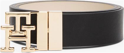 ΓΥΝΑΙΚΕΙΑ ΔΕΡΜΑΤΙΝΗ ΖΩΝΗ ΔΙΠΛΗΣ ΟΨΗΣ ΜΕ ΜΟΝΟΓΡΑΜΜΑ - AW0AW17495 ΑΣΠΡΟΜΑΥΡΟ TOMMY HILFIGER