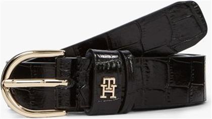 ΓΥΝΑΙΚΕΙΑ ΔΕΡΜΑΤΙΝΗ ΖΩΝΗ ΜΕ ΜΕΤΑΛΛΙΚΟ MONOGRAM ''ESSENTIAL EFFORTLESS 2.5'' - AW0AW17755 ΜΑΥΡΟ TOMMY HILFIGER