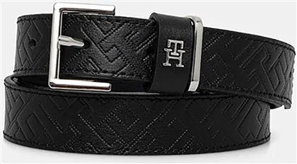 ΓΥΝΑΙΚΕΙΑ ΔΕΡΜΑΤΙΝΗ ΖΩΝΗ ΜΕ ΜΕΤΑΛΛΙΚΟ MONOGRAM ''THE SQUARE 2.5'' - AW0AW17753 ΜΑΥΡΟ TOMMY HILFIGER