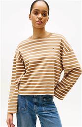 ΓΥΝΑΙΚΕΙΑ ΜΑΚΡΥΜΑΝΙΚΗ ΜΠΛΟΥΖΑ ΜΕ ΡΙΓΕ ΣΧΕΔΙΟ RELAXED FIT - WW0WW45519 ΜΠΕΖ TOMMY HILFIGER