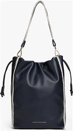 ΓΥΝΑΙΚΕΙΑ ΤΣΑΝΤΑ BUCKET ΜΕ ΜΕΤΑΛΛΙΚΟ ΛΟΓΟΤΥΠΟ - AW0AW17540 ΣΚΟΥΡΟ ΜΠΛΕ TOMMY HILFIGER