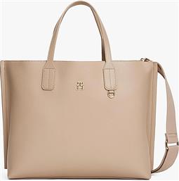 ΓΥΝΑΙΚΕΙΑ ΤΣΑΝΤΑ ΧΕΙΡΟΣ/CROSSBODY ΜΕ ΜΕΤΑΛΛΙΚΟ MONOGRAM ''DISTINCT'' - AW0AW17463 ΜΠΕΖ TOMMY HILFIGER