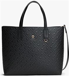 ΓΥΝΑΙΚΕΙΑ ΤΣΑΝΤΑ ΧΕΙΡΟΣ ΜΕ ΜΕΤΑΛΛΙΚΟ ΜΟΝΟΓΡΑΜΜΑ ΚΑΙ ALL-OVER LOGO PRINT ''SATCHEL'' - AW0AW17684 ΜΑΥΡΟ TOMMY HILFIGER