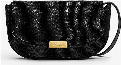 ΓΥΝΑΙΚΕΙΑ ΤΣΑΝΤΑ CROSSBODY ΜΕ ΜΕΤΑΛΛΙΚΟ ΛΟΓΟΤΥΠΟ ΚΑΙ ALL-OVER ΣΧΕΔΙΟ ΜΕ ΧΑΝΤΡΕΣ ''PARTY'' - AW0AW17940 ΜΑΥΡΟ TOMMY HILFIGER