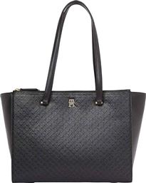 ΓΥΝΑΙΚΕΙΑ ΤΣΑΝΤΑ ΩΜΟΥ TOTE ΜΕ ΜΕΤΑΛΛΙΚΟ LOGO ''ETERNITY'' - AW0AW16948 ΜΑΥΡΟ TOMMY HILFIGER