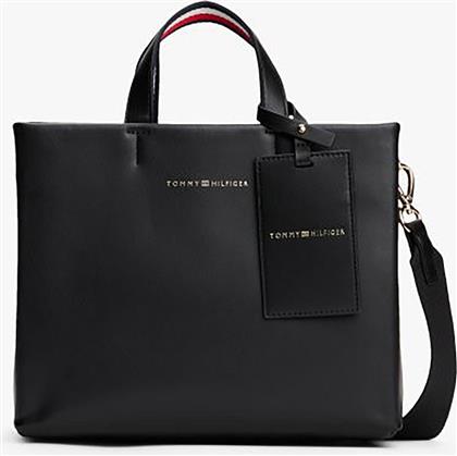 ΓΥΝΑΙΚΕΙΑ ΤΣΑΝΤΑ SHOPPER ΜΕ ΜΕΤΑΛΛΙΚΟ ΛΟΓΟΤΥΠΟ - AW0AW17508 ΜΑΥΡΟ TOMMY HILFIGER