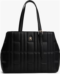 ΓΥΝΑΙΚΕΙΑ ΤΣΑΝΤΑ TOTE ΜΕ ΑΝΑΓΛΥΦΟ ΣΧΕΔΙΟ ΚΑΙ ΜΕΤΑΛΛΙΚΟ MONOGRAM - AW0AW17452 ΜΑΥΡΟ TOMMY HILFIGER