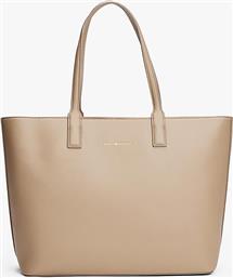 ΓΥΝΑΙΚΕΙΑ ΤΣΑΝΤΑ TOTE ΜΕ ΜΕΤΑΛΛΙΚΟ ΛΟΓΟΤΥΠΟ - AW0AW17449 ΜΠΕΖ TOMMY HILFIGER