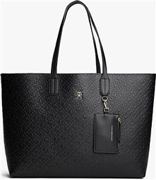 ΓΥΝΑΙΚΕΙΑ ΤΣΑΝΤΑ TOTE ΜΕ ΜΕΤΑΛΛΙΚΟ ΜΟΝΟΓΡΑΜΜΑ ΚΑΙ ALL-OVER LOGO PRINT ''ICON'' - AW0AW17687 ΜΑΥΡΟ TOMMY HILFIGER