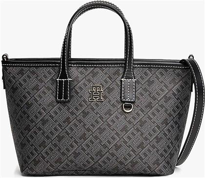 ΓΥΝΑΙΚΕΙΑ ΤΣΑΝΤΑ TOTE ΜΕ ΜΕΤΑΛΛΙΚΟ ΜΟΝΟΓΡΑΜΜΑ ΚΑΙ ALL-OVER LOGO PRINT ''POPETTE'' - AW0AW17717 ΜΑΥΡΟ TOMMY HILFIGER