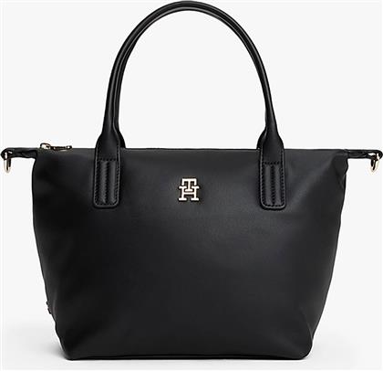 ΓΥΝΑΙΚΕΙΑ ΤΣΑΝΤΑ TOTE ΜΕ ΜΕΤΑΛΛΙΚΟ ΜΟΝΟΓΡΑΜΜΑ ''POPETTE'' - AW0AW17708 ΜΑΥΡΟ TOMMY HILFIGER