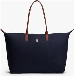 ΓΥΝΑΙΚΕΙΑ ΤΣΑΝΤΑ TOTE ΜΕ ΜΕΤΑΛΛΙΚΟ ΜΟΝΟΓΡΑΜΜΑ ''POPETTE'' - AW0AW17996 ΣΚΟΥΡΟ ΜΠΛΕ TOMMY HILFIGER