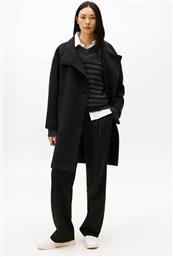 ΓΥΝΑΙΚΕΙΟ ΜΑΛΛΙΝΟ ΠΑΛΤΟ ΜΟΝΟΧΡΩΜΟ REGULAR FIT - WW0WW47372 ΜΑΥΡΟ TOMMY HILFIGER