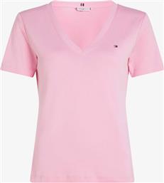 ΓΥΝΑΙΚΕΙΟ T-SHIRT ΜΕ V ΛΑΙΜΟΚΟΨΗ ΚΑΙ ΚΕΝΤΗΜΕΝΟ ΛΟΓΟΤΥΠΟ SLIM FIT - WW0WW40584 ΡΟΖ TOMMY HILFIGER