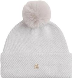 ΓΥΝΑΙΚΕΙΟΣ ΣΚΟΥΦΟΣ ΜΟΝΟΧΡΩΜΟΣ ΜΕ RIBBED ΠΛΕΞΗ ΚΑΙ ΜΕΤΑΛΛΙΚΟ ΛΟΓΟΤΥΠΟ ''POM POM BEANIE'' - AW0AW17992 ΓΚΡΙ TOMMY HILFIGER