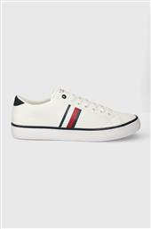 ΠΑΝΙΝΑ ΠΑΠΟΥΤΣΙΑ TH HI VULC LOW STRIPES MESH ΧΡΩΜΑ: ΑΣΠΡΟ, FM0FM04946 TOMMY HILFIGER