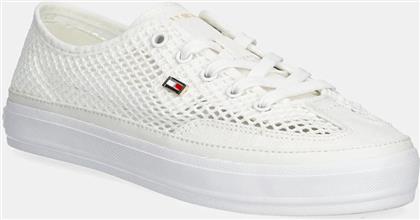 ΠΑΝΙΝΑ ΠΑΠΟΥΤΣΙΑ TH OPEN MESH VULC SNEAKER ΧΡΩΜΑ: ΑΣΠΡΟ, FW0FW08684 TOMMY HILFIGER