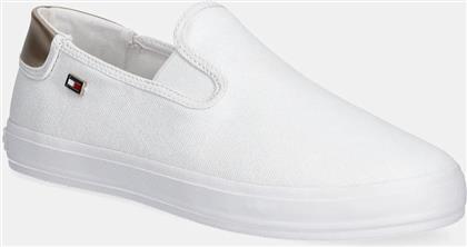 ΠΑΝΙΝΑ ΠΑΠΟΥΤΣΙΑ VULC CANVAS SLIP-ON SNEAKER ΧΡΩΜΑ: ΑΣΠΡΟ, FW0FW08645 TOMMY HILFIGER