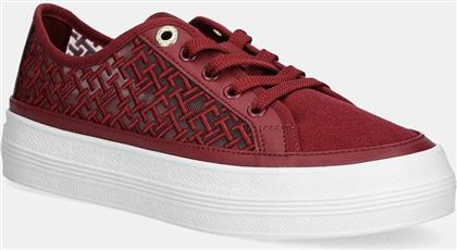 ΠΑΝΙΝΑ ΠΑΠΟΥΤΣΙΑ VULC EMBROIDERED SNEAKER ΧΡΩΜΑ: ΜΠΟΡΝΤΟ, FW0FW08685 TOMMY HILFIGER