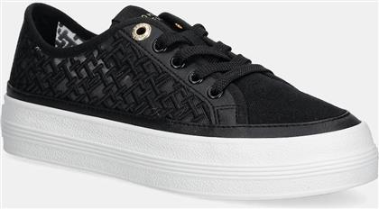ΠΑΝΙΝΑ ΠΑΠΟΥΤΣΙΑ VULC EMBROIDERED SNEAKER ΧΡΩΜΑ: ΜΑΥΡΟ, FW0FW08685 TOMMY HILFIGER