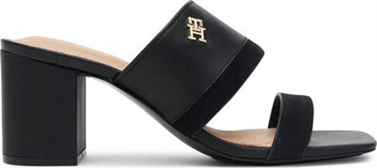 ΠΑΝΤΟΦΛΕΣ LEATHER & SUEDE BLOCK HEEL MULE FW0FW08530 ΜΑΥΡΟ TOMMY HILFIGER