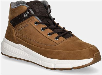 ΨΗΛΕΣ ΜΠΟΤΕΣ HILFIGER WARM NUBUCK HYBRID B ΧΡΩΜΑ: ΚΑΦΕ, FM0FM05189 TOMMY HILFIGER