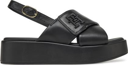 ΣΑΝΔΑΛΙΑ TH LOGO HW PADDED LEATHER SANDAL FW0FW08808 ΜΑΥΡΟ TOMMY HILFIGER από το EPAPOUTSIA