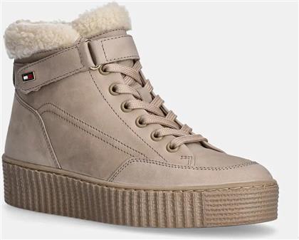 ΣΟΥΕΤ ΜΠΟΤΕΣ FAUX FUR NUBUCK LOW LACE-UP ΧΡΩΜΑ: ΜΠΕΖ, FW0FW08172 TOMMY HILFIGER