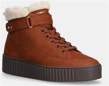 ΣΟΥΕΤ ΜΠΟΤΕΣ FAUX FUR NUBUCK LOW LACE-UP ΧΡΩΜΑ: ΚΑΦΕ, FW0FW08172 TOMMY HILFIGER