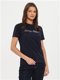 T-SHIRT SCRIPT WW0WW43459 ΣΚΟΥΡΟ ΜΠΛΕ REGULAR FIT TOMMY HILFIGER από το MODIVO