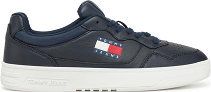 ΑΘΛΗΤΙΚΑ (NEW) TJM CUPSOLE LEATHER ESS EM0EM01443 ΣΚΟΥΡΟ ΜΠΛΕ TOMMY JEANS