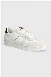 ΑΘΛΗΤΙΚΑ TJM LEATHER RETRO CUPSOLE ΧΡΩΜΑ: ΑΣΠΡΟ, EM0EM01414 TOMMY JEANS