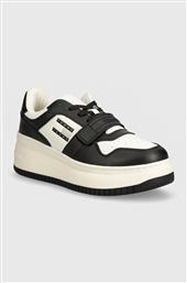 ΑΘΛΗΤΙΚΑ TJW RETRO BASKET FLATFORM VELCRO ΧΡΩΜΑ: ΜΑΥΡΟ, EN0EN02573 TOMMY JEANS