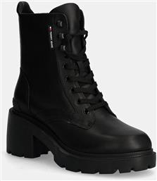 ΜΠΟΤΑΚΙΑ TJW MID HEEL BOOT LEATHER ΧΡΩΜΑ: ΜΑΥΡΟ, EN0EN02640 TOMMY JEANS