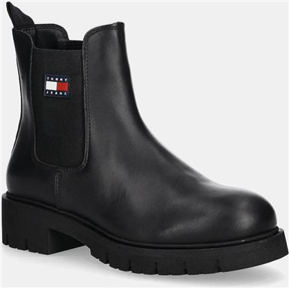 ΜΠΟΤΕΣ ΤΣΕΛΣΙ TJW CHELSEA LEATHER BOOT ΧΡΩΜΑ: ΜΑΥΡΟ, EN0EN02825 TOMMY JEANS