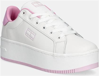 ΔΕΡΜΑΤΙΝΑ ΑΘΛΗΤΙΚΑ ΠΑΠΟΥΤΣΙΑ TJW FLATFORM PATENT SNEAKER ΧΡΩΜΑ: ΑΣΠΡΟ, EN0EN02864 TOMMY JEANS