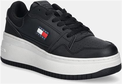 ΔΕΡΜΑΤΙΝΑ ΑΘΛΗΤΙΚΑ ΠΑΠΟΥΤΣΙΑ TJW RETRO BASKET FLATFORM ΧΡΩΜΑ: ΜΑΥΡΟ, EN0EN02860 TOMMY JEANS